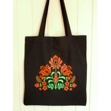 Plátená taška s potlačou - oranžovozelené kvety