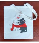 Plátená taška s potlačou - mačičky valentín 1