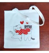 Plátená taška s potlačou - mačičky valentín 2